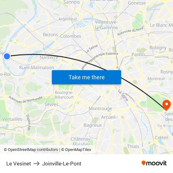 Le Vesinet to Joinville-Le-Pont map