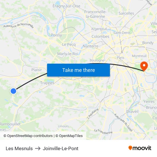 Les Mesnuls to Joinville-Le-Pont map