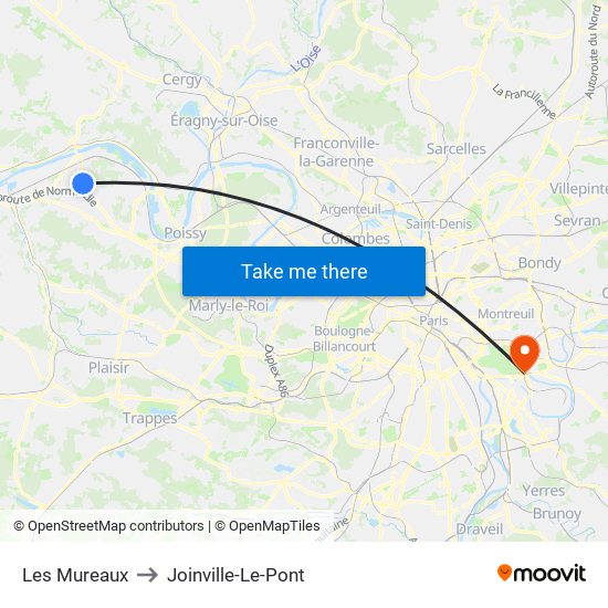Les Mureaux to Joinville-Le-Pont map