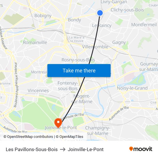 Les Pavillons-Sous-Bois to Joinville-Le-Pont map
