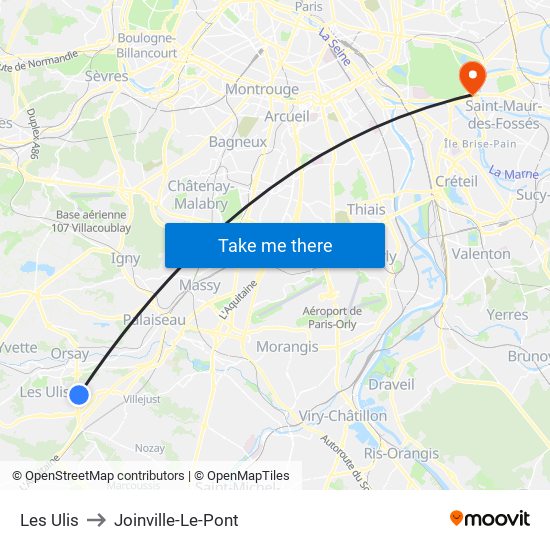 Les Ulis to Joinville-Le-Pont map