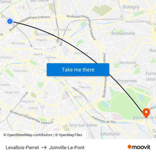Levallois-Perret to Joinville-Le-Pont map
