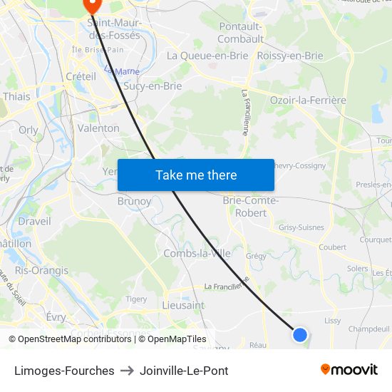 Limoges-Fourches to Joinville-Le-Pont map