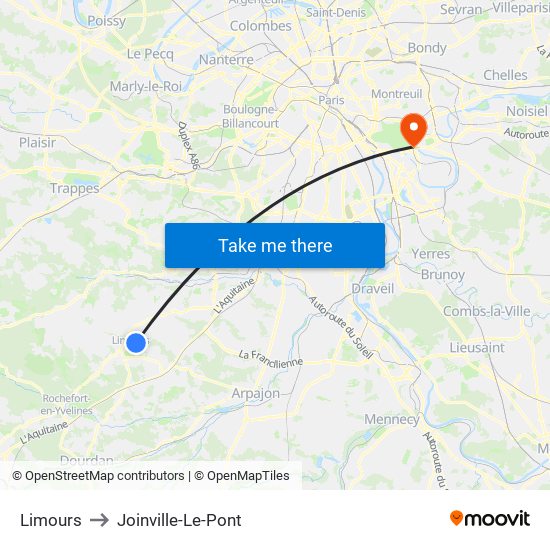 Limours to Joinville-Le-Pont map