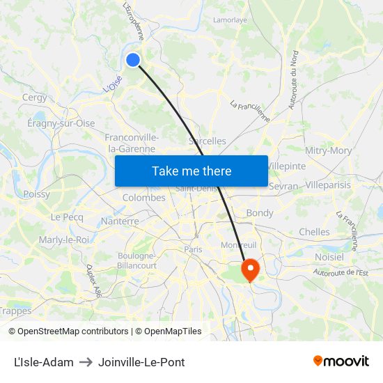L'Isle-Adam to Joinville-Le-Pont map