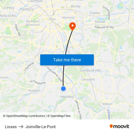 Lisses to Joinville-Le-Pont map