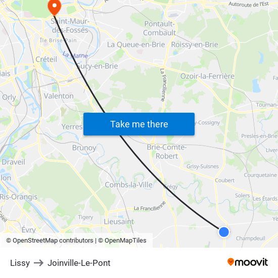 Lissy to Joinville-Le-Pont map