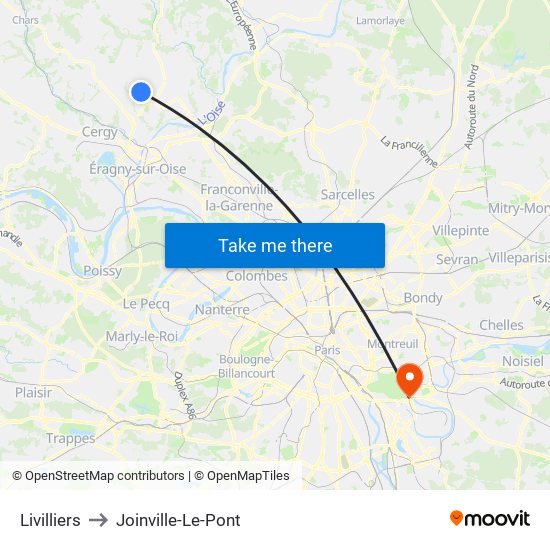 Livilliers to Joinville-Le-Pont map