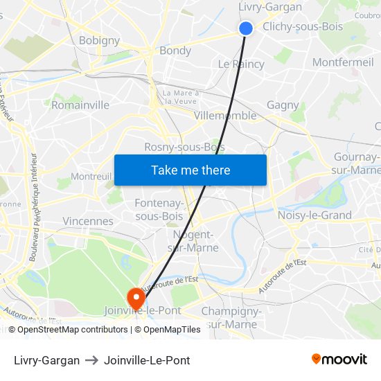 Livry-Gargan to Joinville-Le-Pont map