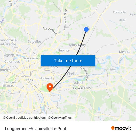Longperrier to Joinville-Le-Pont map