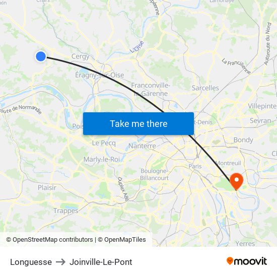 Longuesse to Joinville-Le-Pont map