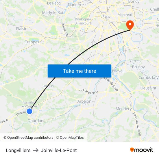 Longvilliers to Joinville-Le-Pont map