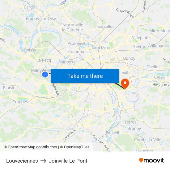 Louveciennes to Joinville-Le-Pont map