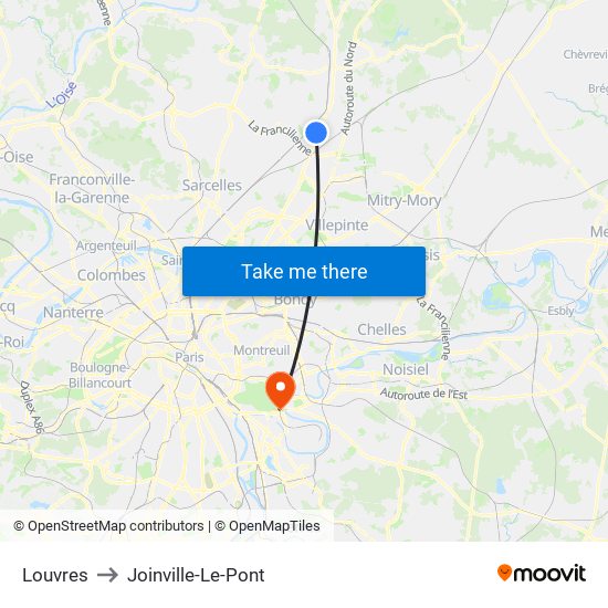 Louvres to Joinville-Le-Pont map