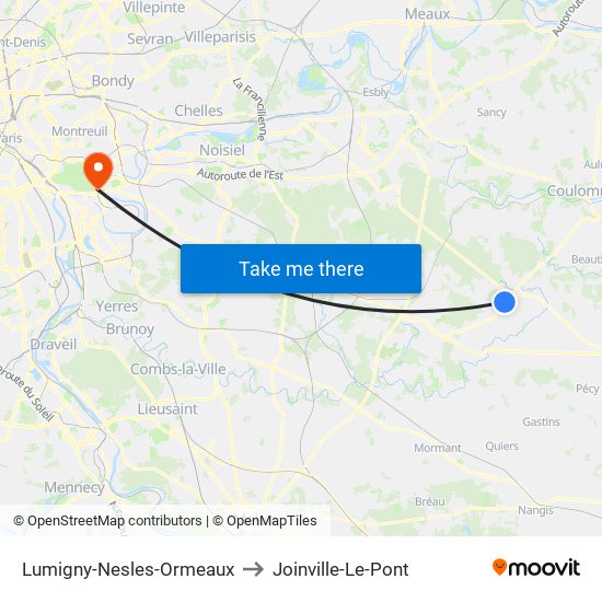 Lumigny-Nesles-Ormeaux to Joinville-Le-Pont map
