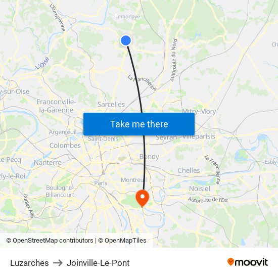 Luzarches to Joinville-Le-Pont map