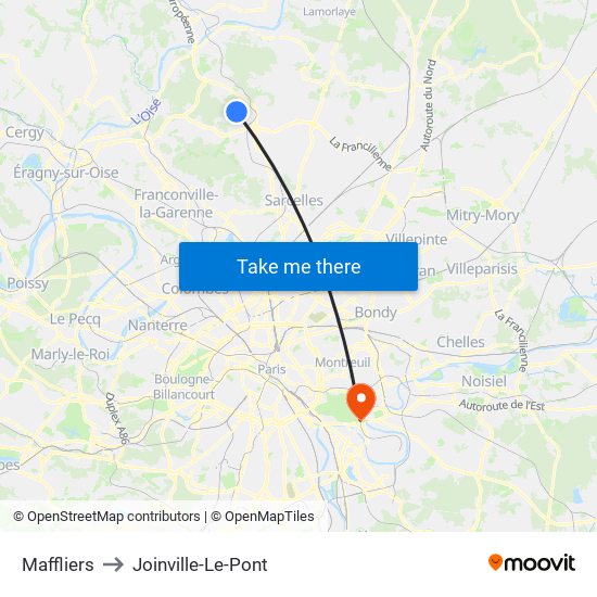 Maffliers to Joinville-Le-Pont map