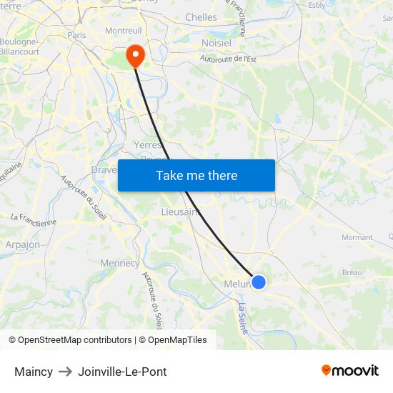 Maincy to Joinville-Le-Pont map