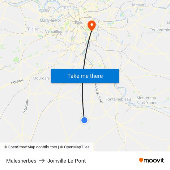 Malesherbes to Joinville-Le-Pont map