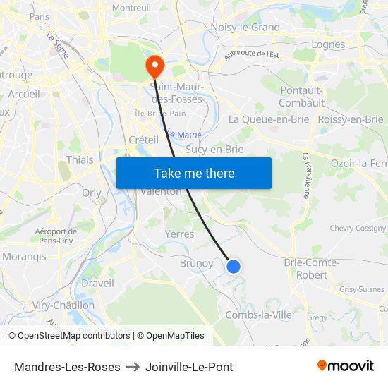 Mandres-Les-Roses to Joinville-Le-Pont map
