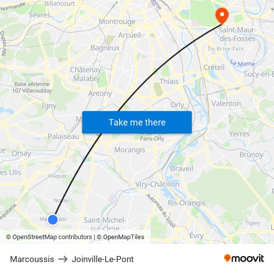 Marcoussis to Joinville-Le-Pont map