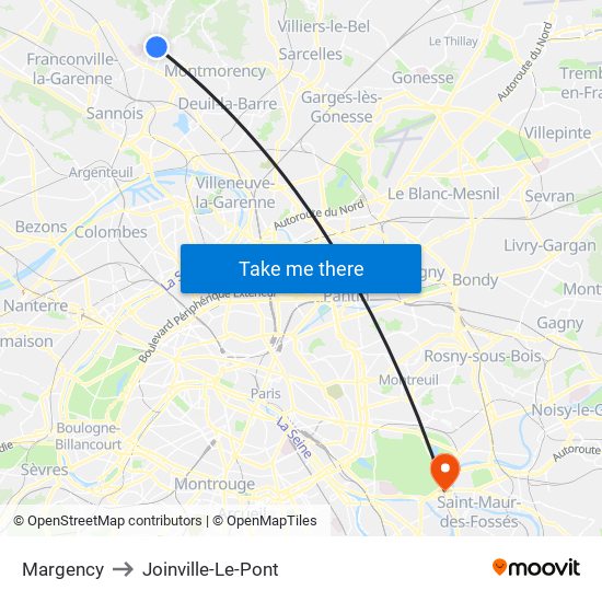 Margency to Joinville-Le-Pont map