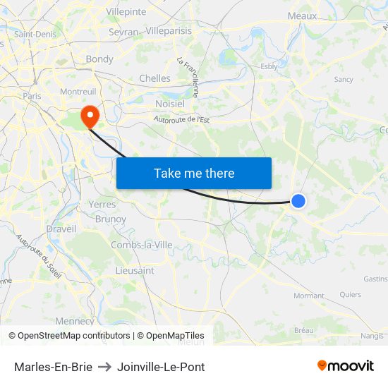 Marles-En-Brie to Joinville-Le-Pont map