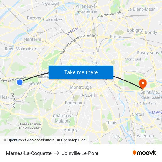 Marnes-La-Coquette to Joinville-Le-Pont map