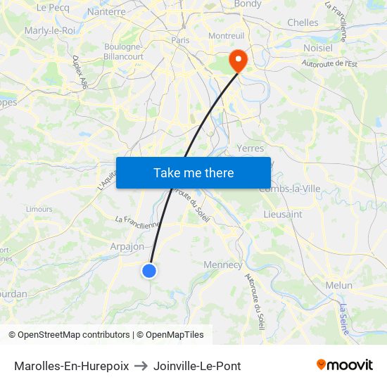 Marolles-En-Hurepoix to Joinville-Le-Pont map