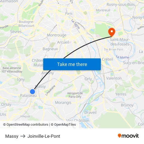 Massy to Joinville-Le-Pont map