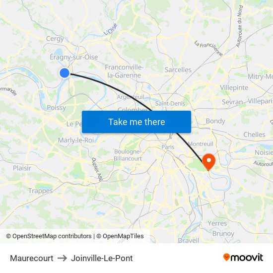 Maurecourt to Joinville-Le-Pont map