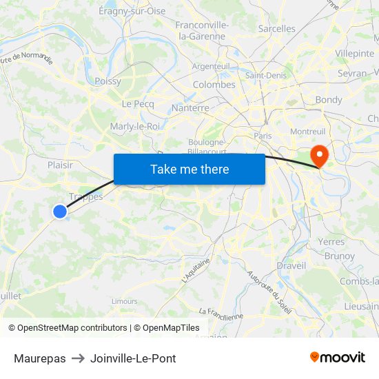 Maurepas to Joinville-Le-Pont map