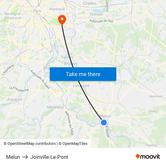 Melun to Joinville-Le-Pont map