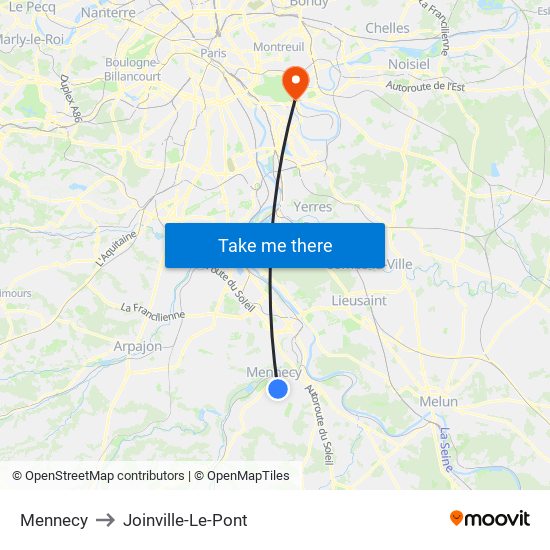 Mennecy to Joinville-Le-Pont map