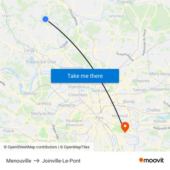Menouville to Joinville-Le-Pont map