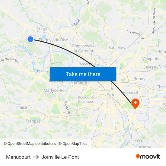 Menucourt to Joinville-Le-Pont map