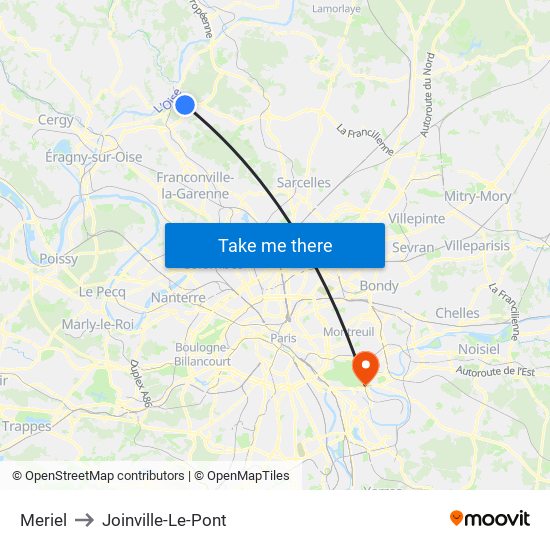 Meriel to Joinville-Le-Pont map