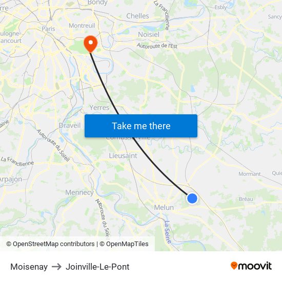 Moisenay to Joinville-Le-Pont map