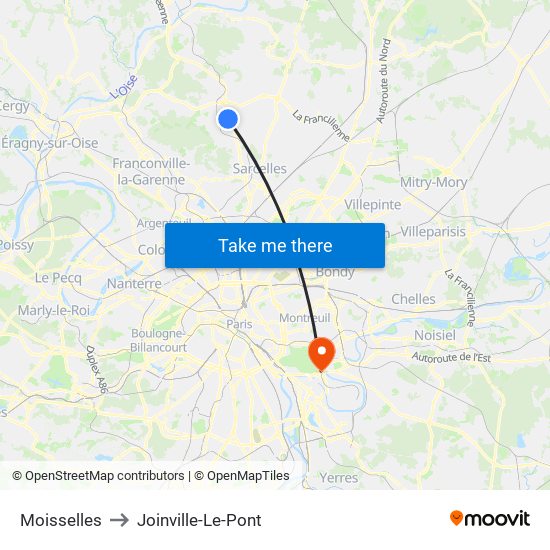 Moisselles to Joinville-Le-Pont map