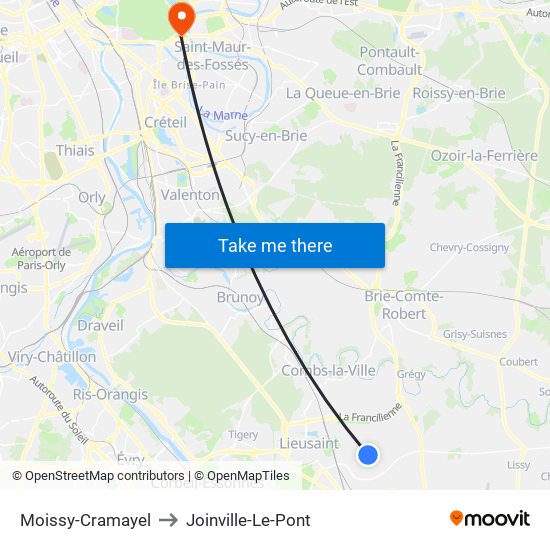 Moissy-Cramayel to Joinville-Le-Pont map