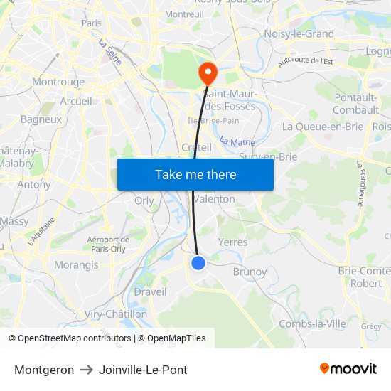 Montgeron to Joinville-Le-Pont map