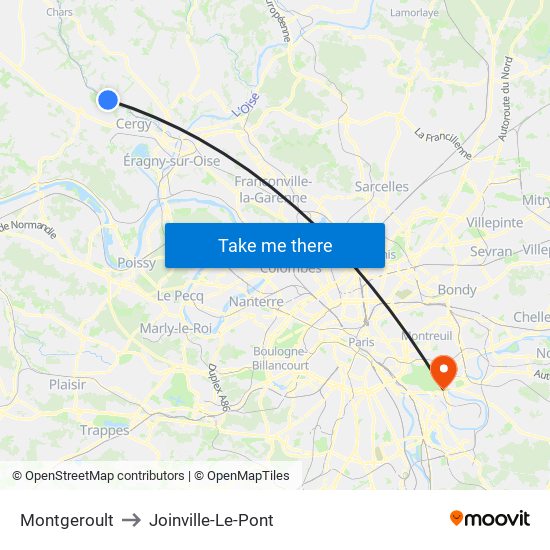 Montgeroult to Joinville-Le-Pont map