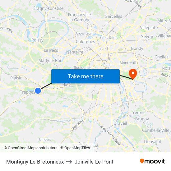 Montigny-Le-Bretonneux to Joinville-Le-Pont map