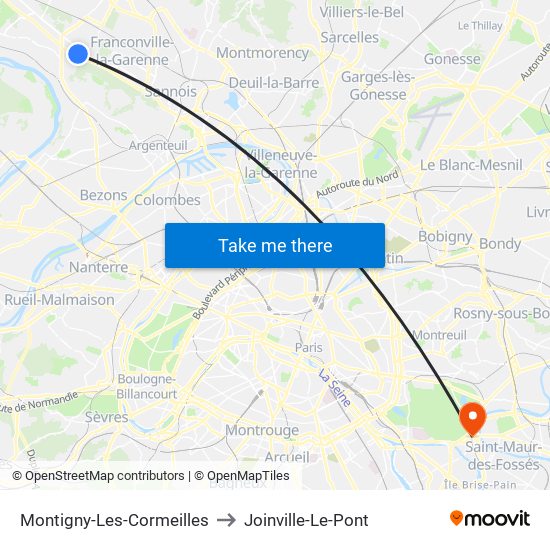 Montigny-Les-Cormeilles to Joinville-Le-Pont map