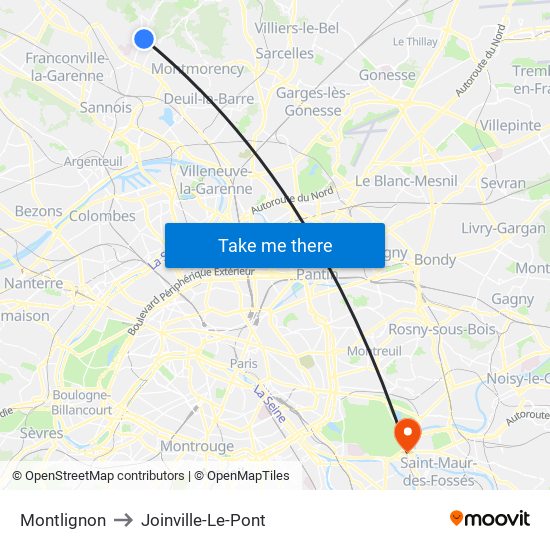 Montlignon to Joinville-Le-Pont map