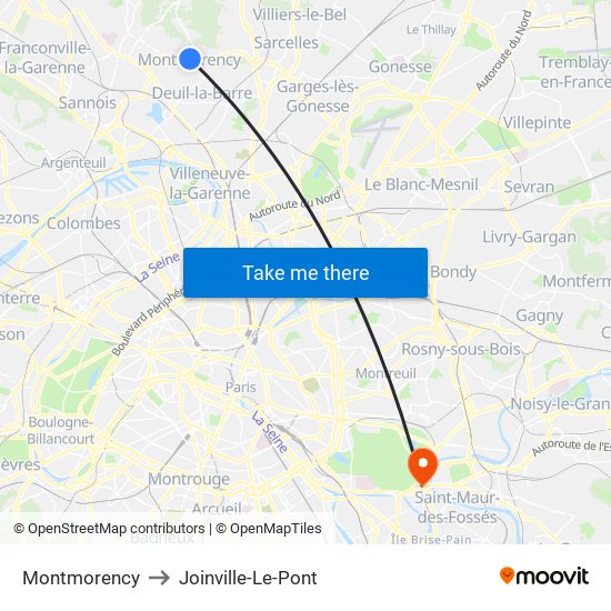 Montmorency to Joinville-Le-Pont map