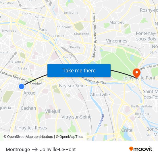 Montrouge to Joinville-Le-Pont map
