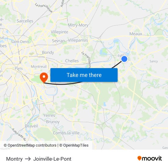Montry to Joinville-Le-Pont map