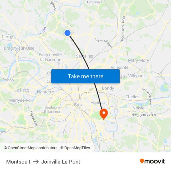 Montsoult to Joinville-Le-Pont map