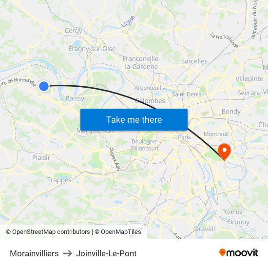 Morainvilliers to Joinville-Le-Pont map